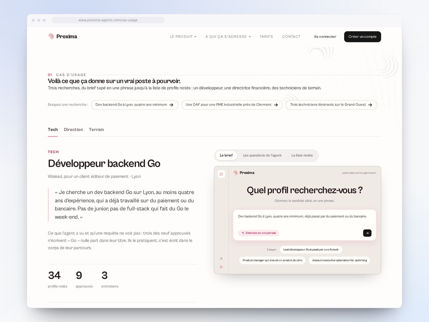 Proxima — la page Cas d’usage