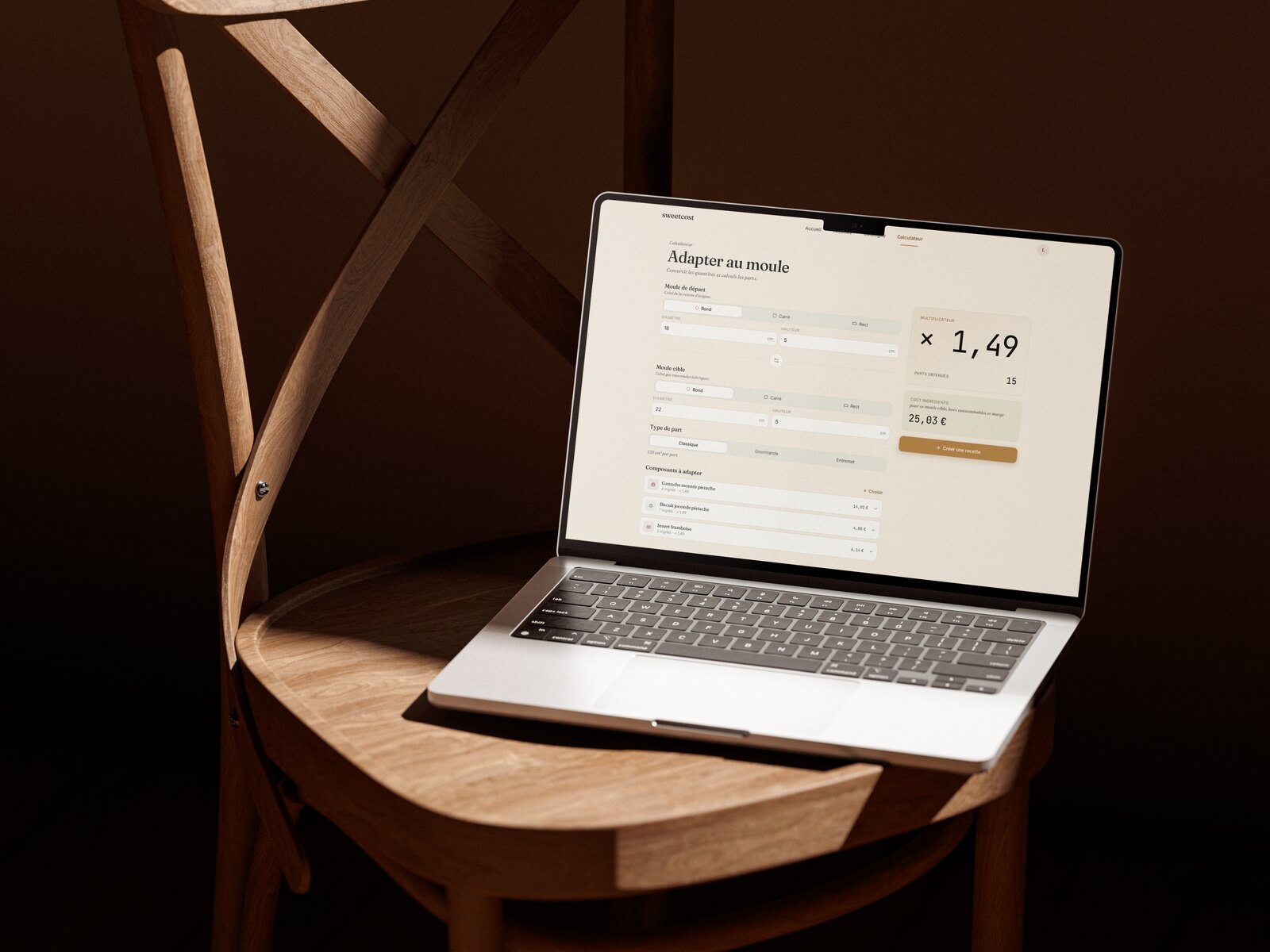 SweetCost — calculateur sur MacBook